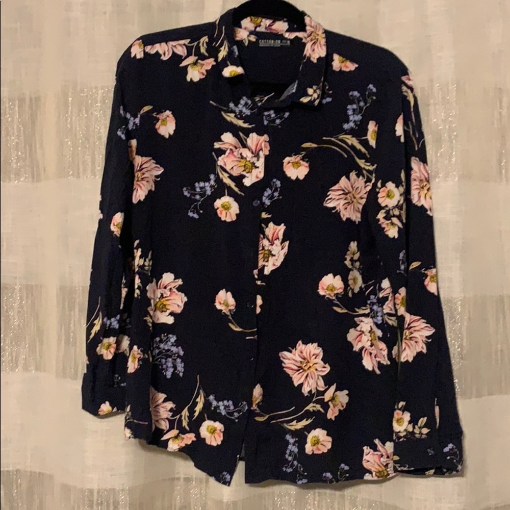 Navy blue floral collared shirt